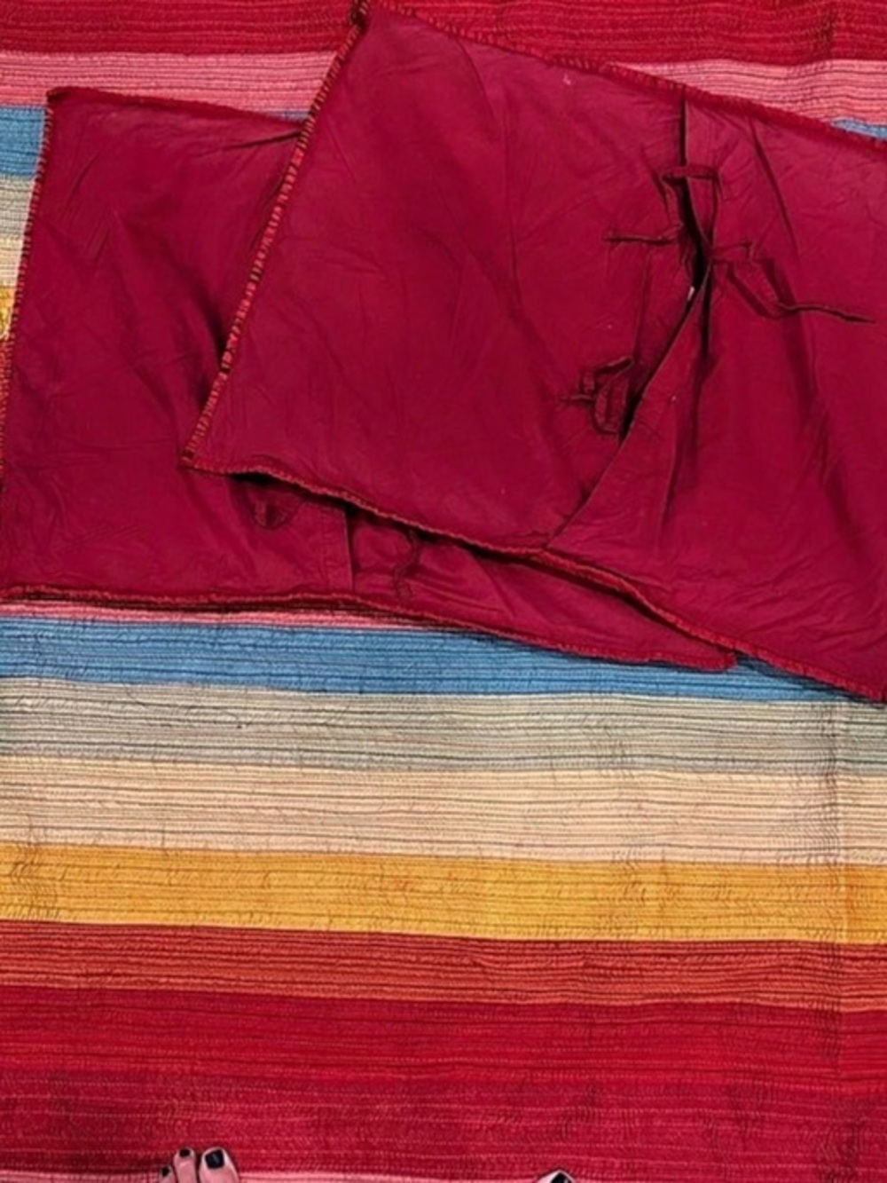 Garnet Hill Striped Quilt Set in Red & Blue Like New